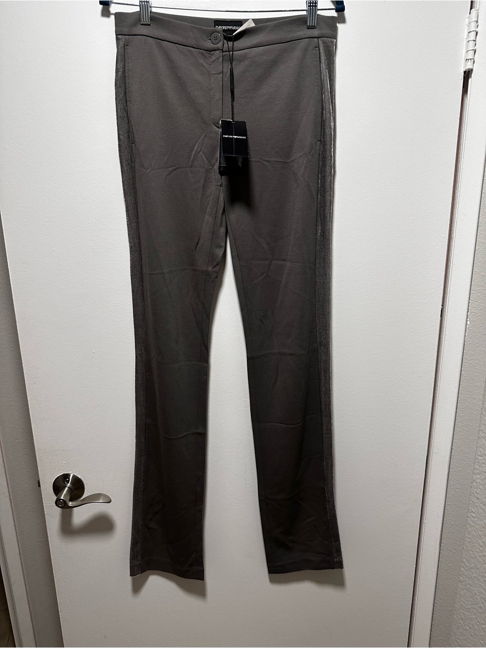Women's Emporio Armani Straight-Leg Stretch Pants - Charcoal Gray